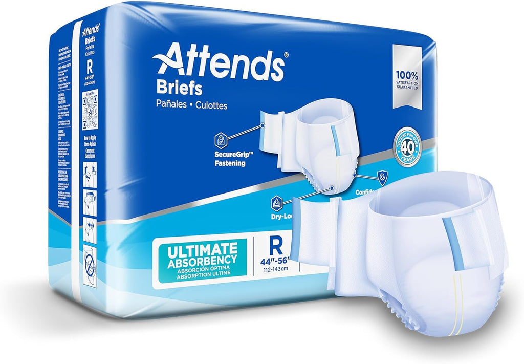 Attends Confidence® Adult Unisex Disposable SmartCool® Briefs, Regular, 44"-56" Waist, SecureGrip Tab Closure, Ultimate Absorbency, Breathable Materials, 80ct Case