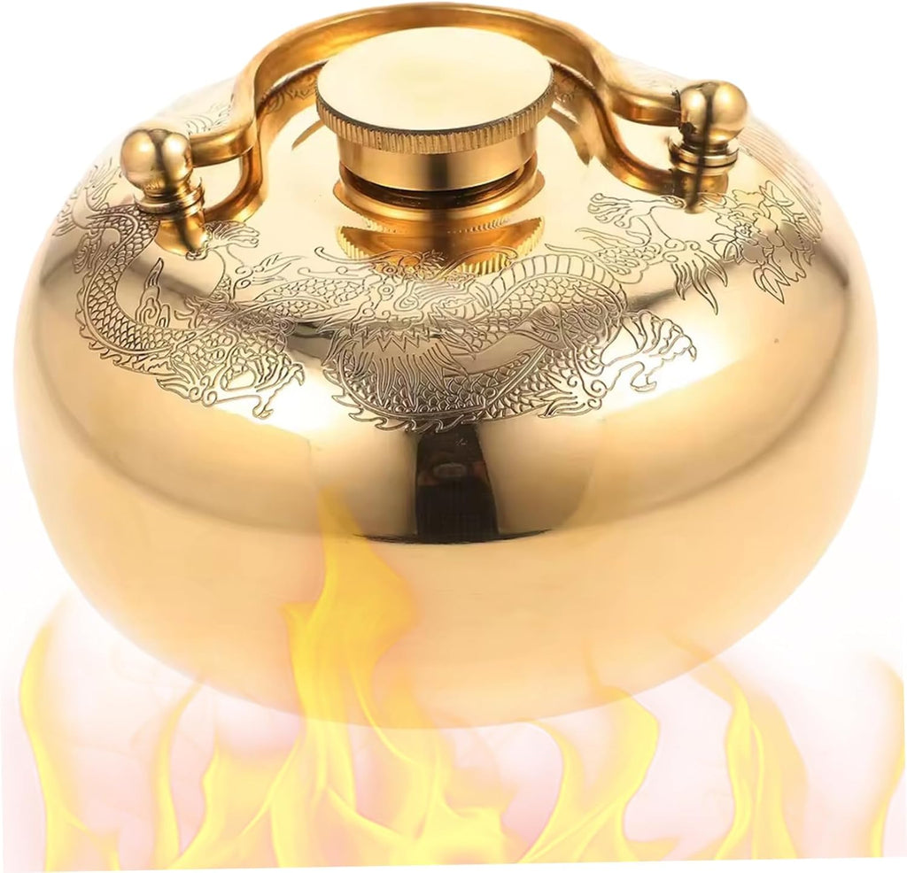 Metal Hot Water Bottle, Ancient Style Hand Warmer, 4.3 Inch Brass Leak-Proof Bed Bottle for Winter Pain Relief & Massage Hand Warmer