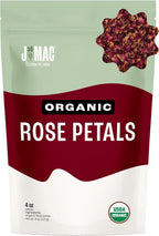 J MAC BOTANICALS, Organic Rose Petals (4 oz) Certified USDA Organic, edible, culinary grade dry rose petal, herbal tea, cooking and crafts