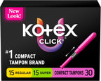 U by Kotex Tampons, Click Compact Multipack, Regular/Super Absorbency, Unscented, 30 Count
