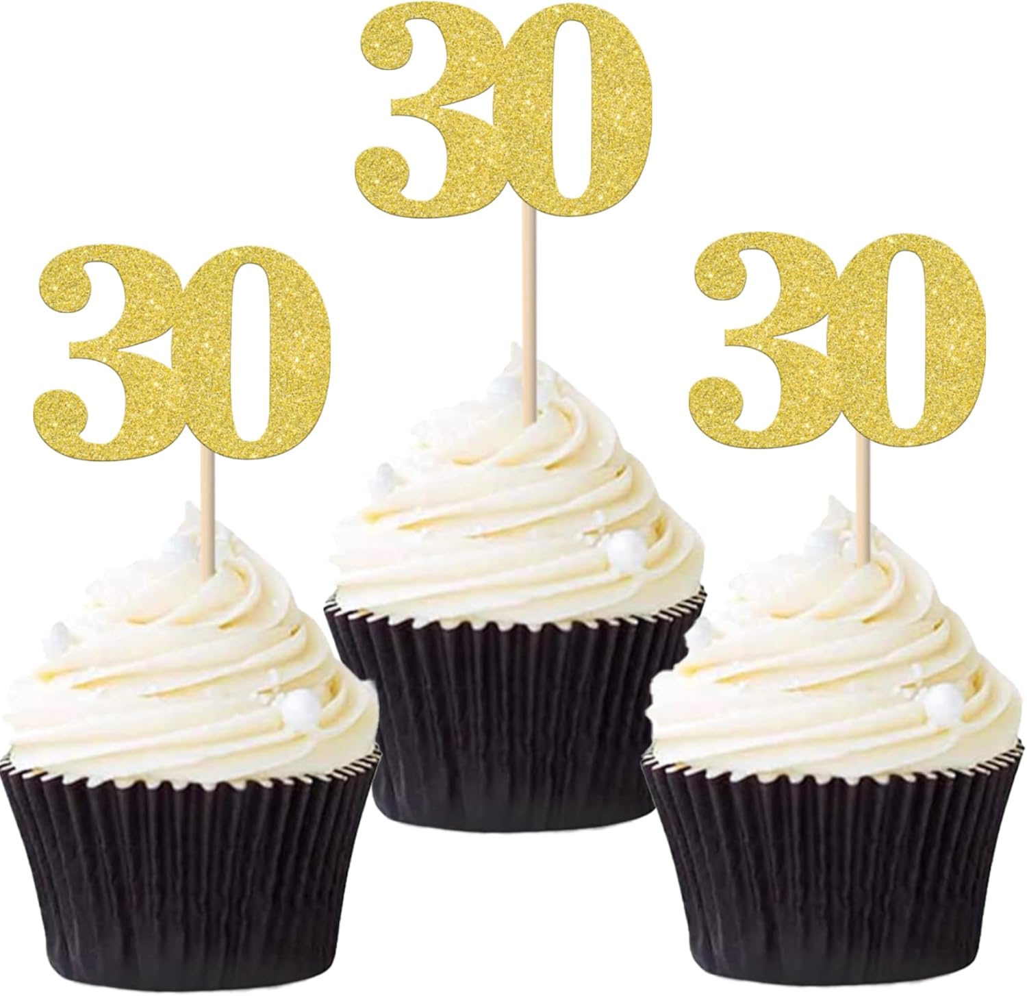 30 PCS Number 30 Cupcake Toppers Glitter Cheers to 30 years Birthday Cupcake Picks 30th Birthday Wedding Anniversary Party Cake Decorations Supplies Gold