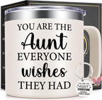 Lifecapido Aunt Gifts, You Are The Aunt Everyone Wishes They Had 14oz Insulated Coffee Mug with Keychain, Birthday Christmas Mothers Day Gifts for Aunts Auntie, White