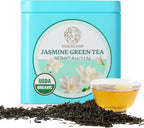 Essencesip Organic Jasmine Green Tea Loose Leaf, 4oz Tin – Scented 5x with 6,000 Fresh Jasmine Blossoms, Low Caffeine, Antioxidant-Rich
