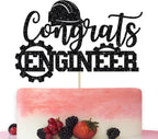 Congrats Engineer Cake Topper, Future Engineer Decor, Class of 2026 Engineer Graduation Party Decoration Supplies Black Glitter