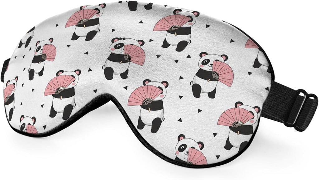 Cute Panda Bears Silk Eye Mask Sleep Mask Dandelion Pink Flower Cute Cartoon Eye Mask with Adjustable Strap Lightweight for Women Work Travel Night Sleep