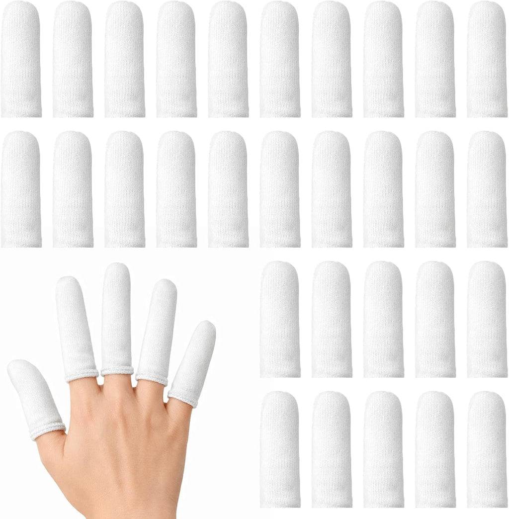200 Pieces Cotton Finger Cots White Cloth Finger Sleeves Comfortable and Breathable Fingers Toe Sleeves Fingertips Protective Cover Thumb Protector for Fingers Tips(White)