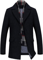 INVACHI Mens Wool Blend Coat Winter Trench Coat with Detachable Soft Scarf Single Breasted Overcoat