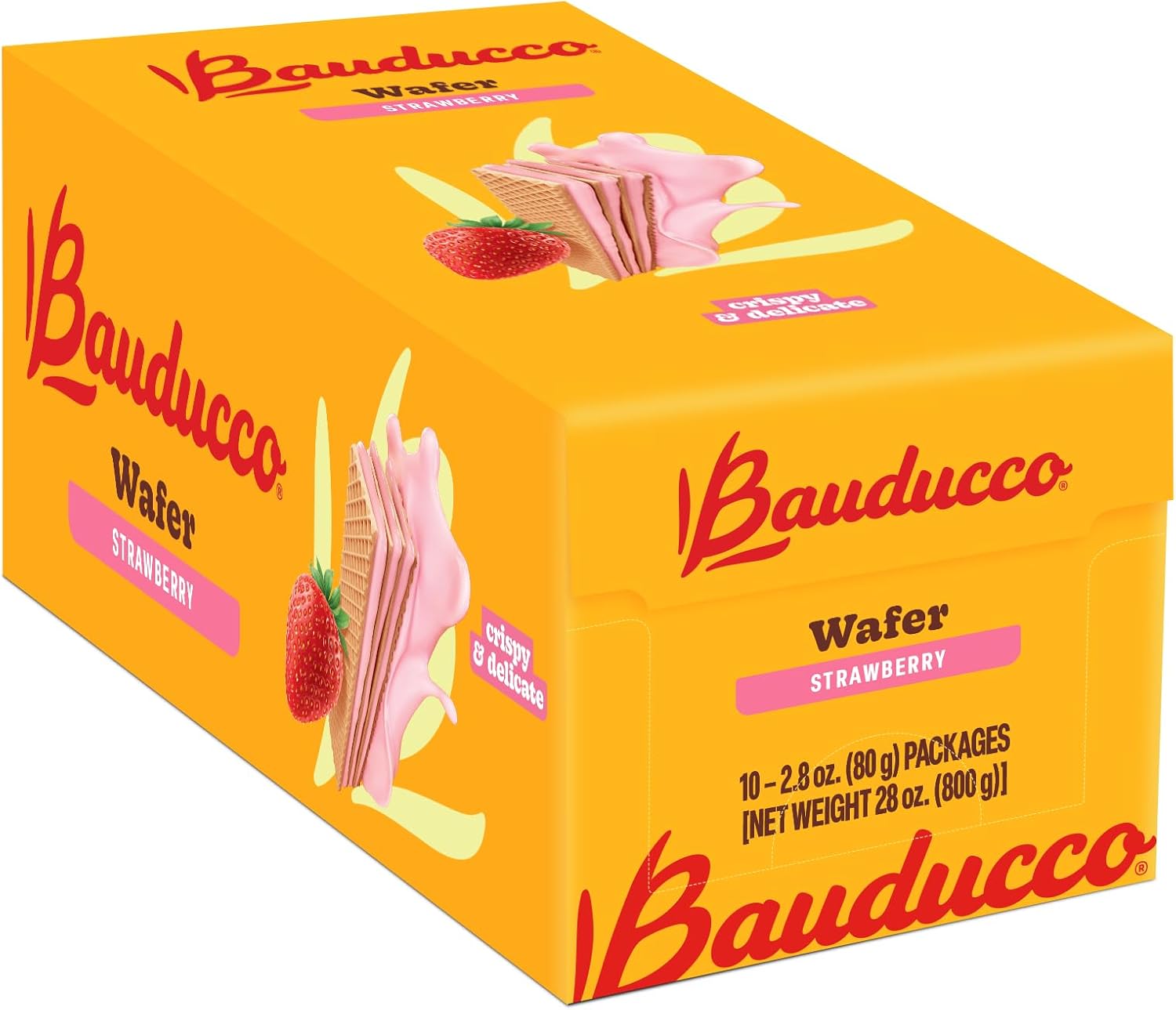 Bauducco Wafer Cookies, Strawberry, 28 oz (Pack of 10) - Crispy Layered Wafers with Rich Strawberry Cream Filling - Indulgent Sweet Snacks, Desserts & Treats - Individually Wrapped