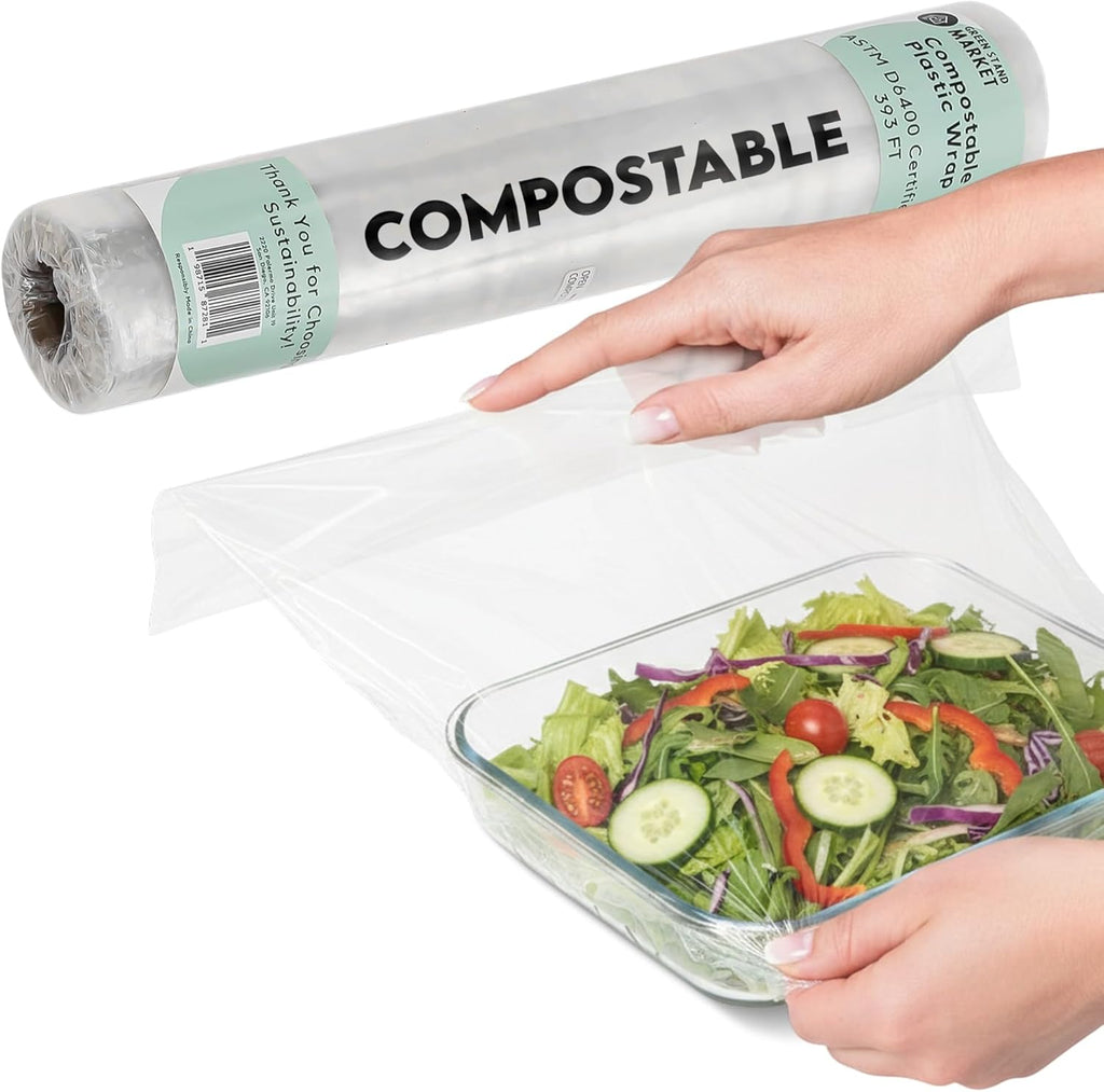 Compostable Plastic Wrap - Bulk Roll 400 Sq Ft – ASTM D6400 Certified Refill Roll – Durable, Food Safe, Plastic-Free Alternative