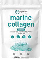 Micro Ingredients Marine Collagen Peptides Powder, 1 lb | Type I Marine Collagen + Natural Protein | Wild-Caught Fish Source | Unflavored | Pescatarian, Non-GMO