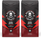 Death Wish Coffee, Whole Bean Dark Roast - USA Organic Coffee Beans Bundle/Bulk - Fair Trade Arabica & Robusta - 16 Ounce (Pack of 2)