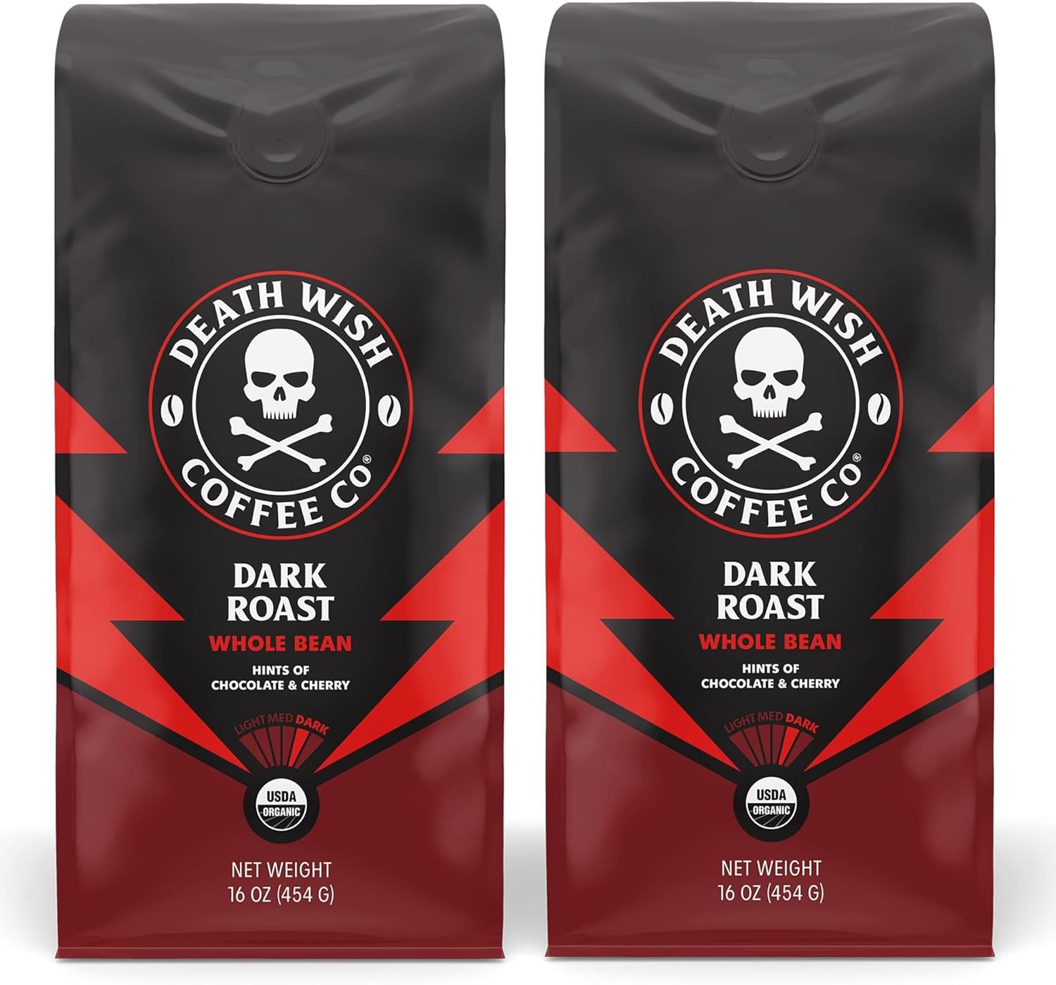 Death Wish Coffee, Whole Bean Dark Roast - USA Organic Coffee Beans Bundle/Bulk - Fair Trade Arabica & Robusta - 16 Ounce (Pack of 2)