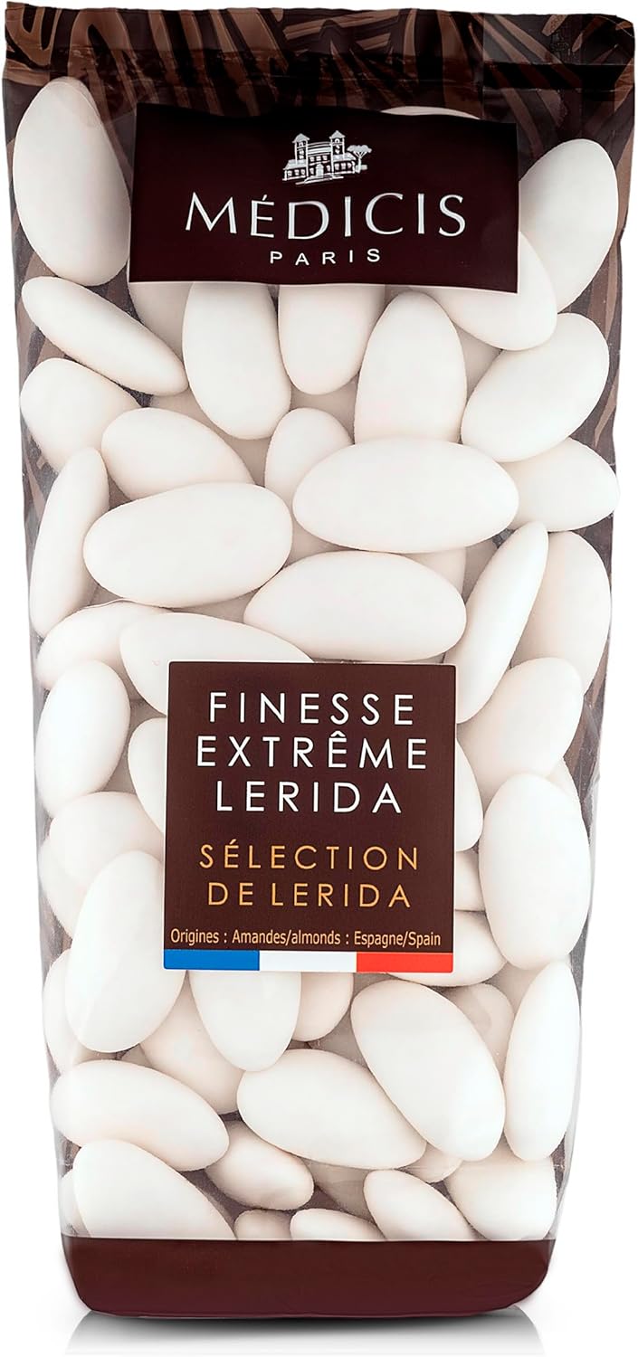 Medicis Premium Candied Almond Dragees (French Jordan Almonds) Sugar Coated Candies Ideal as a Party Favor for Weddings and Baby Showers, 75 Count Bag 8.8oz, White