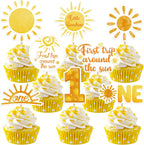 Weecent 48 Pcs First Trip Around The Sun Cake Topper, Sunshine Cupcake Toppers Sun Cupcake Toppers 1st Birthday Decorations for Girls 1st Trip Around The Sun Birthday Party Supplies