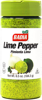 Badia Lime Pepper Seasoning, 6.5 oz - Pepper, Garlic & Onion, Zesty Citrus Blend for Chicken, Seafood & Vegetables