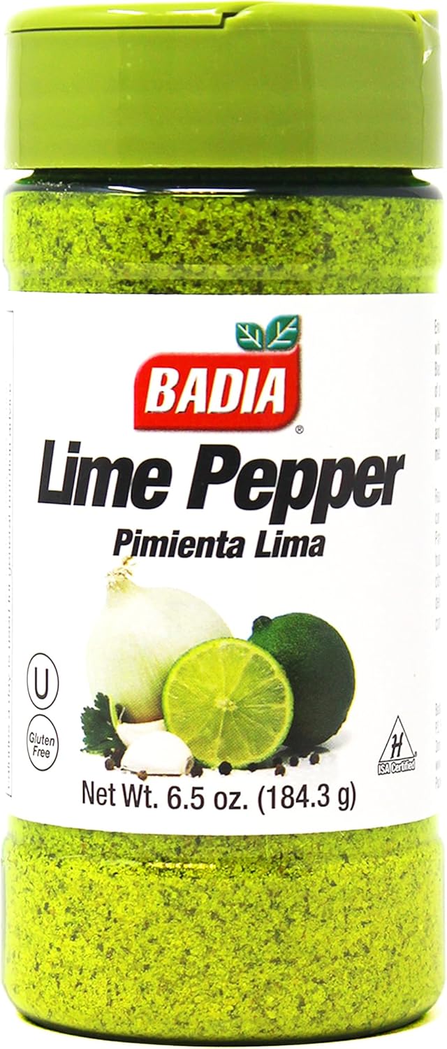 Badia Lime Pepper Seasoning, 6.5 oz - Pepper, Garlic & Onion, Zesty Citrus Blend for Chicken, Seafood & Vegetables