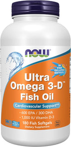 NOW Foods Supplements, Ultra Omega 3-D™, Omega-3 Fish Oil + Vitamin D-3, Cardiovascular Support*, 180 Softgels