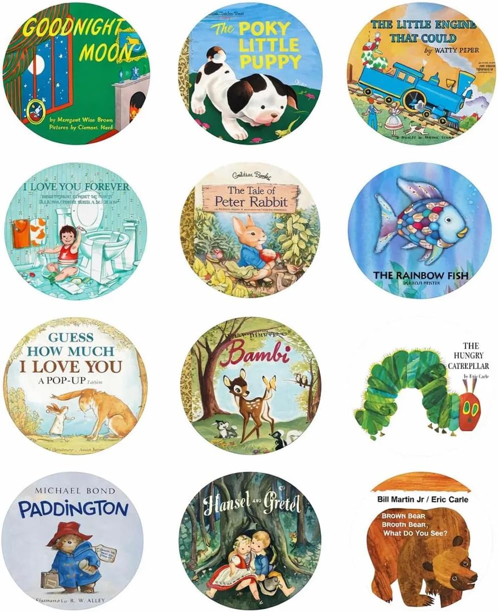 SugarMeLicious Classic Children’s Mini Book Edible Image Cupcake Toppers, 2.5 Inch Storybook Inspired Birthday Cupcake Decorations, Set of 12 Edible Cupcake Images for Kids Parties