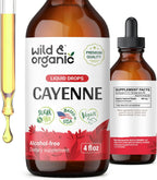 Wild & Organic Cayenne Pepper Tincture - Digestive Support with Capsaicin Extract - Cayenne Pepper Liquid Drops for Overall Well-Being - Unflavored, Vegan, Sugar & Alcohol-Free - 4 fl oz