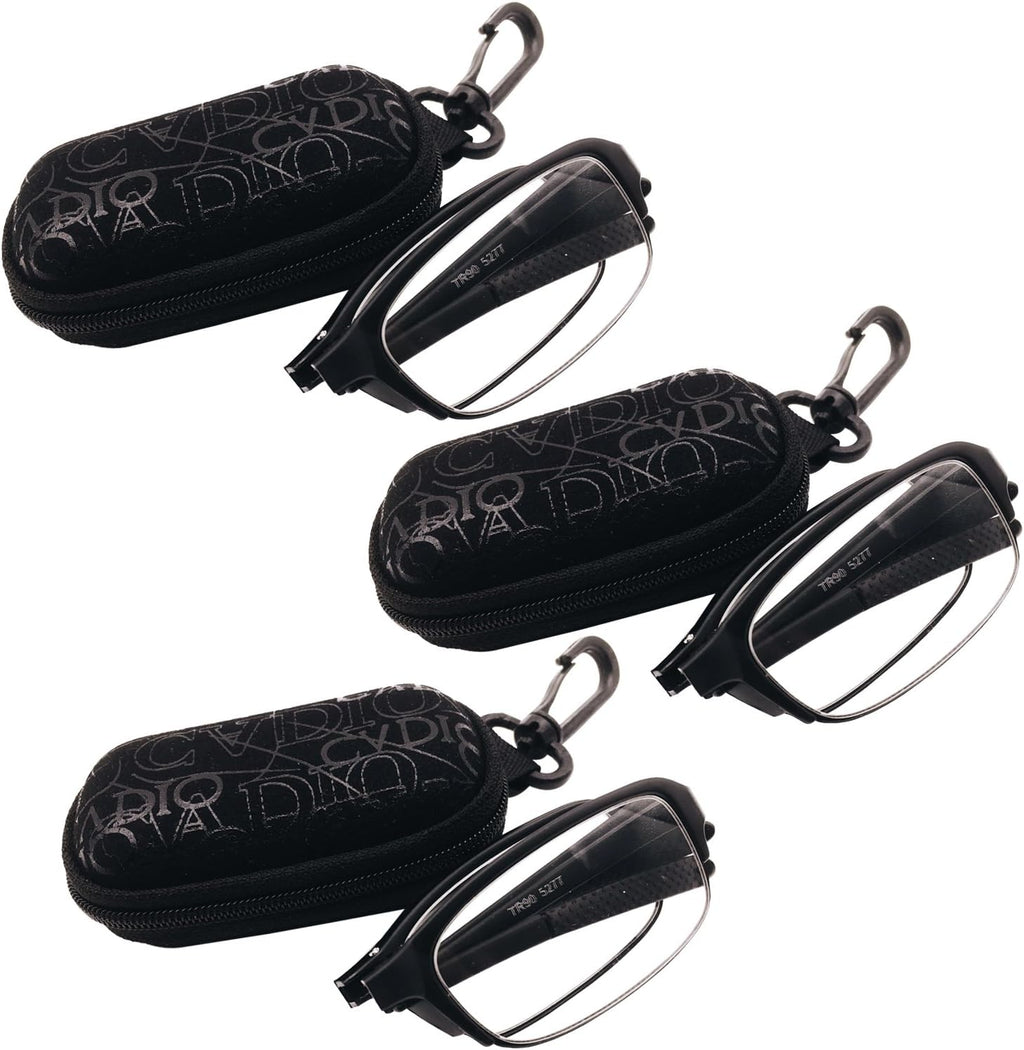 3 PRS Folding Reading +4.00 Glasses Travel Office Home Black Spectacles