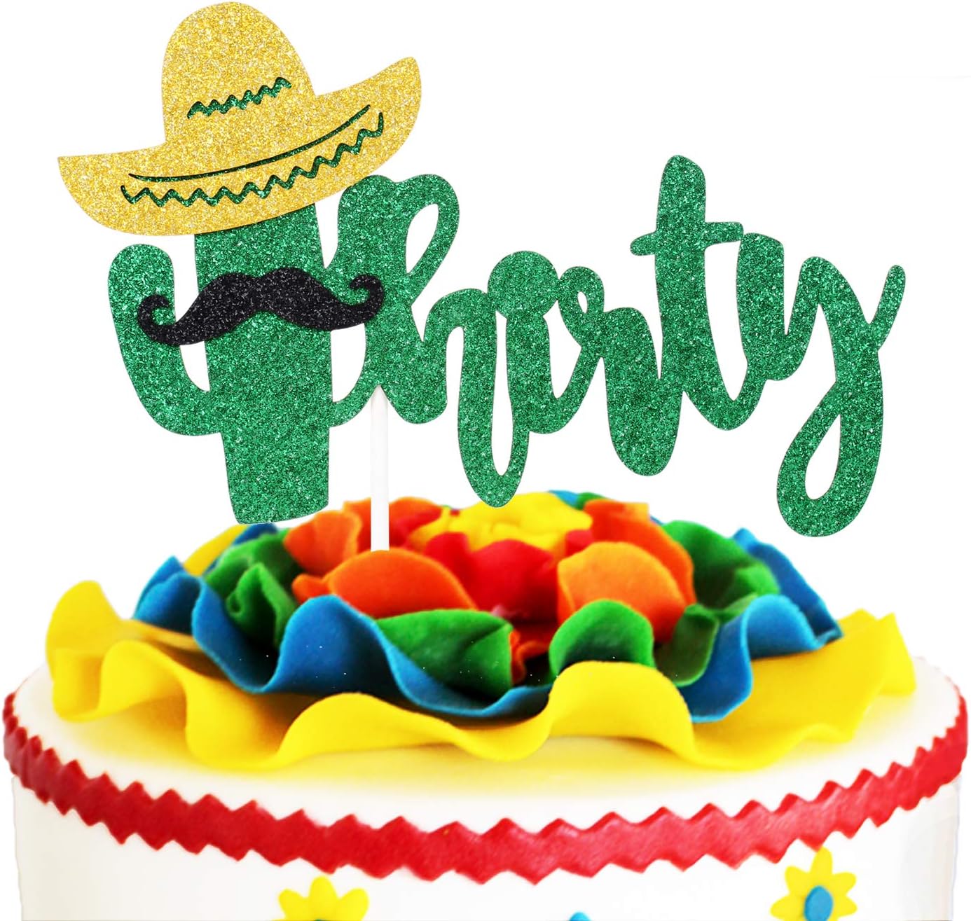 Fiesta 30th Birthday Cake Topper - Green Glitter Sombrero Thirty Anniversary Supplies - Happy 30th Birthday Cake Topper - Mexican Summer Fiesta Party Decoration