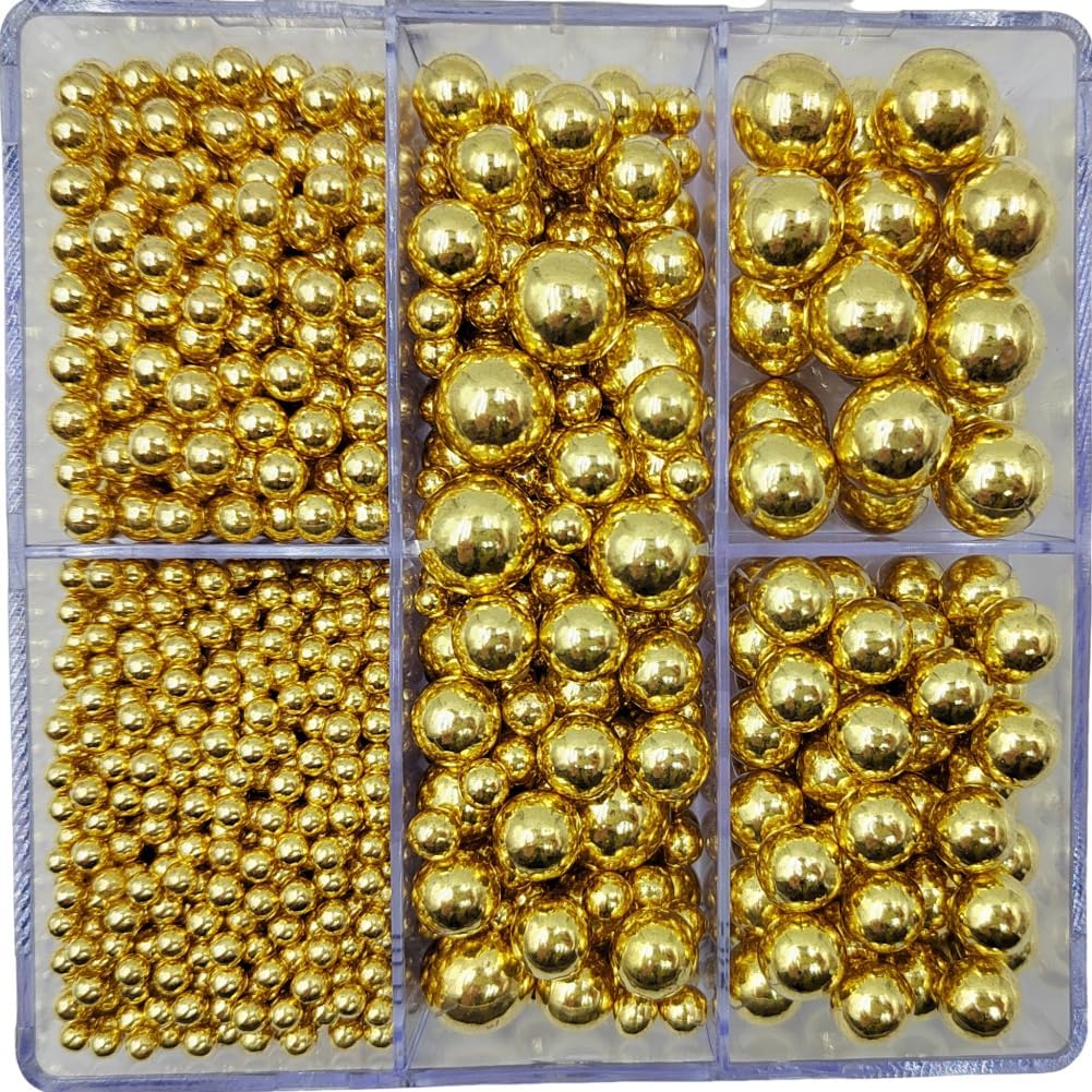 Gold Pearl Sprinkles for Cake Decorating, 4 Sizes Mix Size Sugar Pearls for Cupcake Topper, Ice Cream, Donuts, Baking Decoratings (2mm, 4mm, 7mm, 10mm)