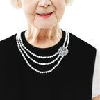 Adult Bibs for Women Washable, Dress ‘n Dine™ Clothing Protectors for Eating, Senior Adult Bib Terry Cloth Crumb Catcher, Embroidered Design, Waterproof & Reusable (Pearl Necklace)