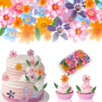 60 Pcs Edible Flowers Cake Decorations - Edible Flowers Wafer Paper Flowers & Leaves Cupcake Toppers for Wedding Birthday Party Cake Decorating (Mixed Size & Colour)