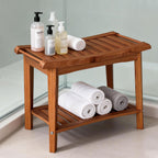 ZJchao Shower Bench, 60x33x46cm Wood Ergonomic Shower Stool with Storage Shelf and Handles Shower Stool Bath Bench for Bathroom Spa Outdoor Use Elegant Shower Seating Solution (Brown)