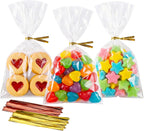 Morepack Cello Cellophane 4x6 Inches Cookie Bags 200 Pcs OPP Plastic Clear Treat Bags with 200 Twist Ties for Gift Wrapping,Packaging Candies,Dessert,Bakery,Chocolate,Party Favors