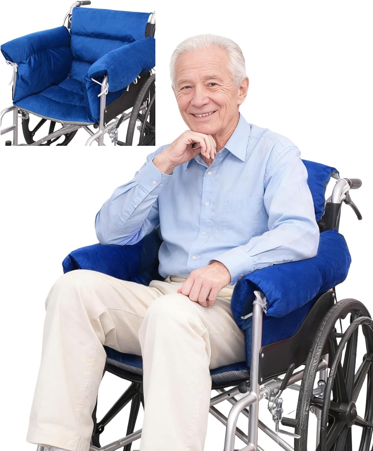 Wheelchair Seat Cushion with Armrest Covers, Pressure Relief Wheelchair Cushions for Sciatica, Tailbone & Back Support, Non-Slip Wheel Chair Pads for Pressure Sores, Blue