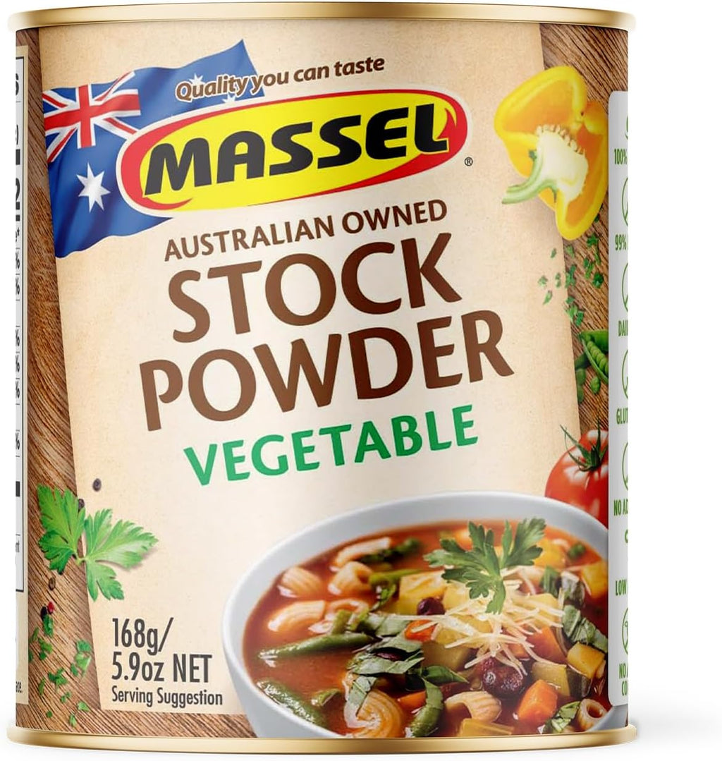 Massel Vegetable Bouillon Powder - Plant Based, Gluten Free, Low FODMAP, Fat Free, MSG Free, Dairy Free, Non-GMO & No Animal Content - All Natural Soup Base Seasoning for Ramen, Soup & Stew (1 Can, 168g)
