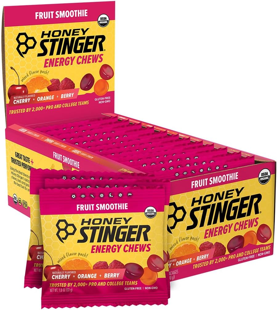 Honey Stinger Organic Fruit Smoothie Energy Chew, Gluten Free & Caffeine Free, for Exercise, Running and Performance, Sports Nutrition for Home & Gym, Pre and Mid Workout, 21.6 Ounces (Pack of 12)