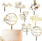 8 Pcs Mr and Mrs Cake Topper, Gold Acrylic Wedding Cake Toppers, Personalized Wedding Cake for Weddings, Engagement, Anniversary，Bridal Shower Cake Decoration