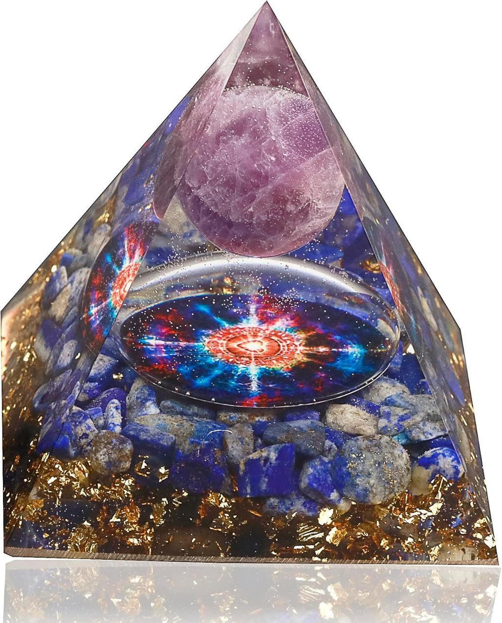 New Inspirational Crystal Pyramid Orgone Pyramids Flower of Life Aquamarine Energy Pyramid Generator for Protection Meditation Orgonite Pyramids (Purple-Blue)