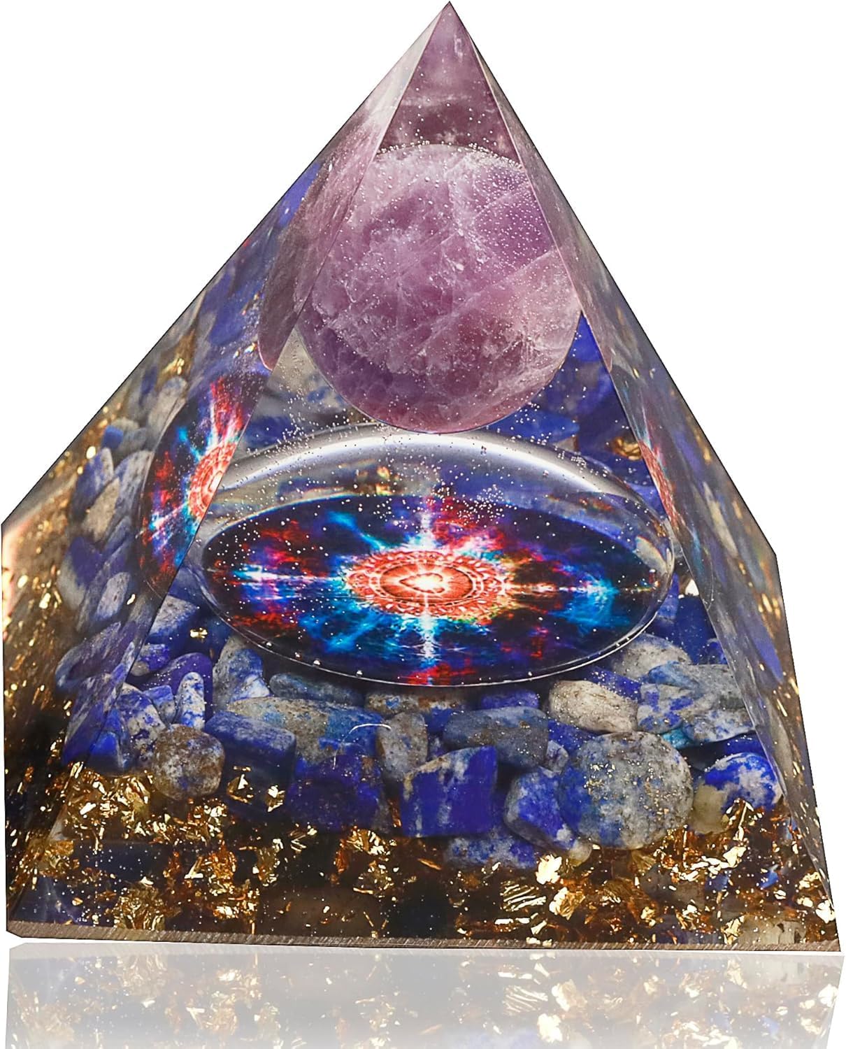 New Inspirational Crystal Pyramid Orgone Pyramids Flower of Life Aquamarine Energy Pyramid Generator for Protection Meditation Orgonite Pyramids (Purple-Blue)