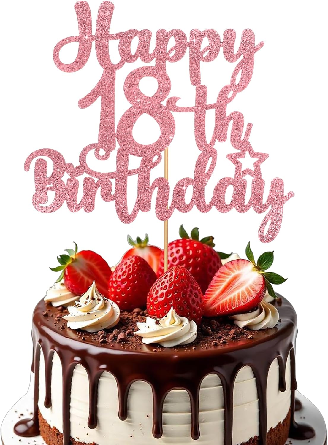 1PCS Happy 18th Birthday Cake Topper, Glitter Rose Gold 18th Birthday Decorations for Girls, Happy 18th Birthday Decorations, Perfect Gifts for 18 Year Old Girl, Party Supplies