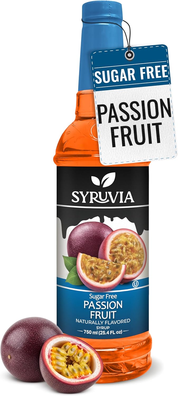 Syruvia Sugar Free Passion Fruit Flavored Syrup for Drinks, Cocktails, Lemonades, Iced Teas and Desserts – 25.4 fl oz