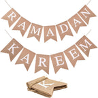 Pre-Strung Ramadan Kareem Burlap Banner Islamic Themed Ramadan Mubarak Banner Muslim Eid Mubarak Festival Hanging Decor for Indoor Outdoor Fireplace Wall Window Party Festival Celebration Decorations No DIY