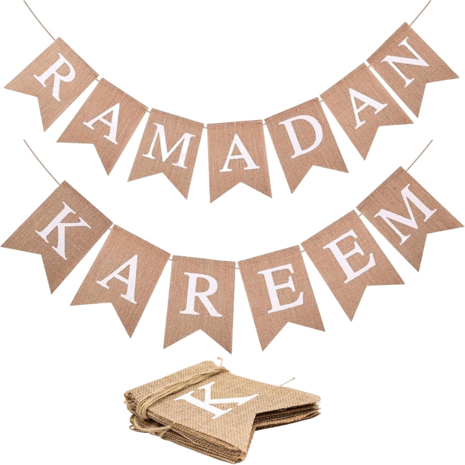 Pre-Strung Ramadan Kareem Burlap Banner Islamic Themed Ramadan Mubarak Banner Muslim Eid Mubarak Festival Hanging Decor for Indoor Outdoor Fireplace Wall Window Party Festival Celebration Decorations No DIY