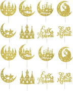 24 Pcs Eid Mubarak Cupcake Toppers,8 Patterns Glitter Moon Star Ramadan Cupcake Picks Happy Ramadan Cake Decorations,Ramadan Mubarak,Umrah Mubarak,Muslim Islam Eid Festival Party Decorations
