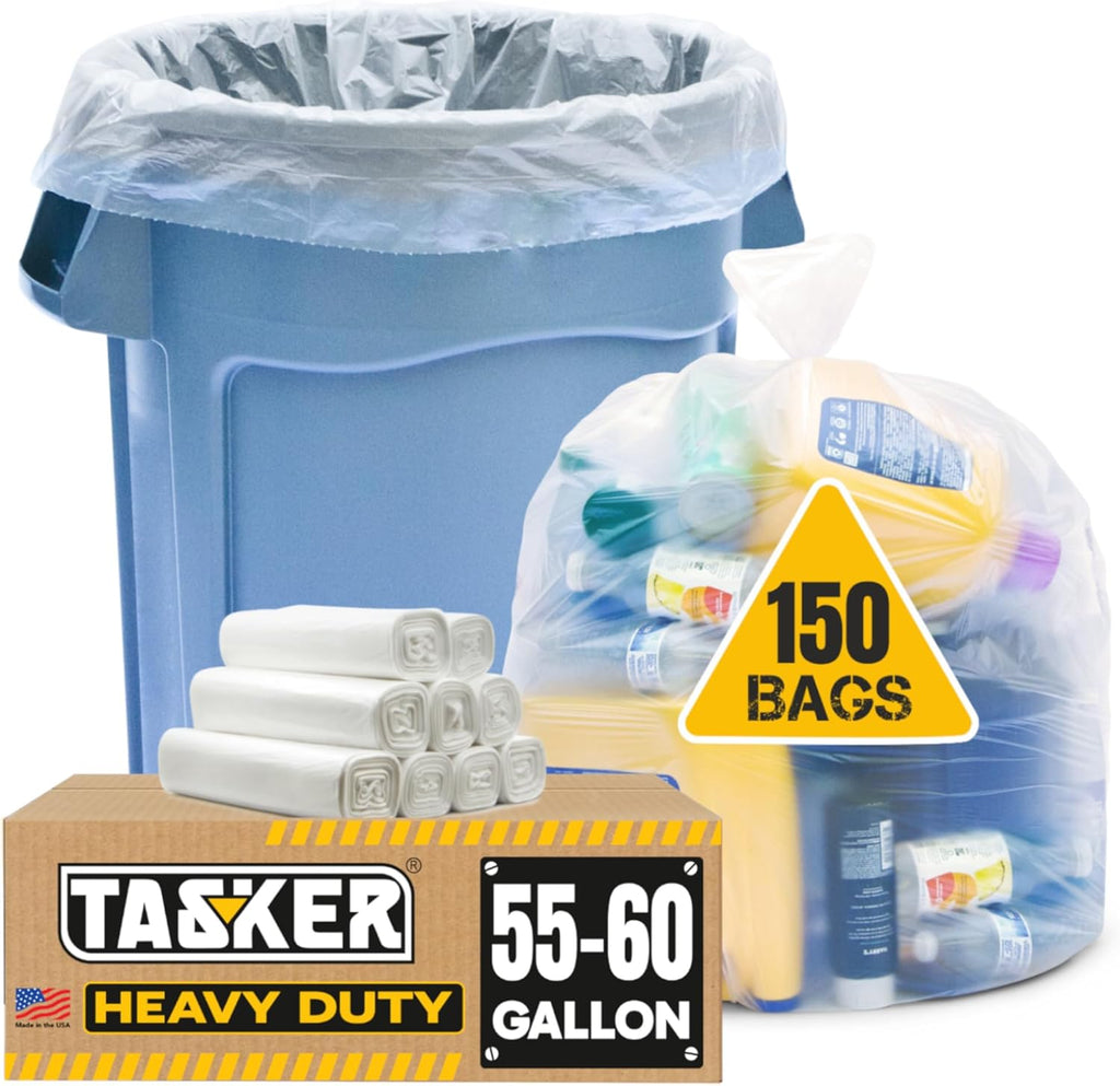 55-60 Gallon Trash Bags Heavy Duty, (MegaValue Pack 150 COUNT) Extra Large Clear 50-60 Garbage Bags, Bulk Trash Liners Perfect for Recycling, Office, Waste, Storage Use
