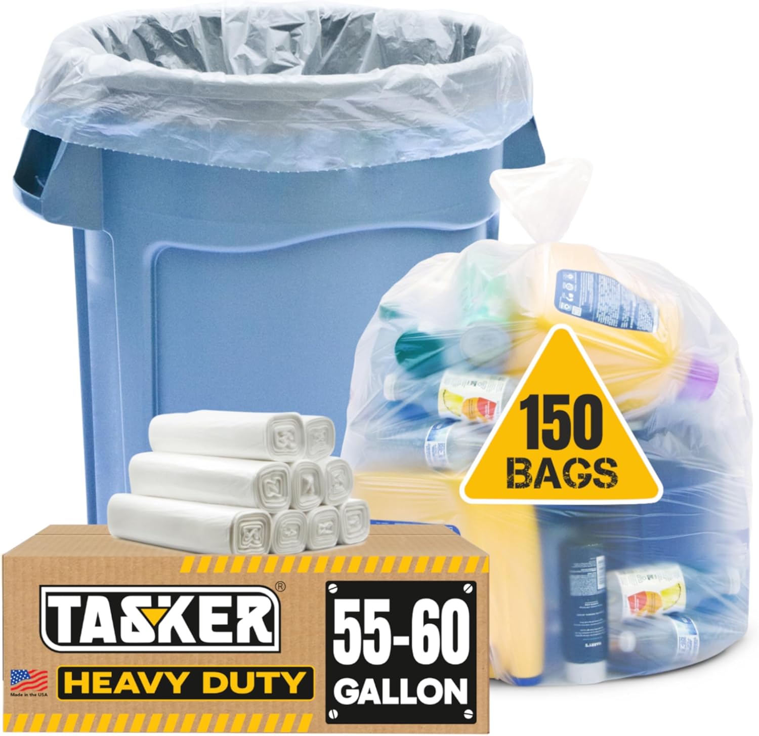 55-60 Gallon Trash Bags Heavy Duty, (MegaValue Pack 150 COUNT) Extra Large Clear 50-60 Garbage Bags, Bulk Trash Liners Perfect for Recycling, Office, Waste, Storage Use
