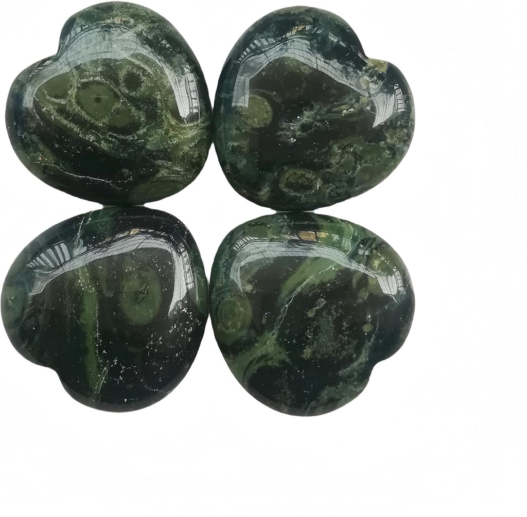 4 Pcs Natural Kambaba Jasper Pocket Palm Thumb Crystal Heart Love Worry Stones,1 Inches Reiki Balancing Crystal and Healing Stones