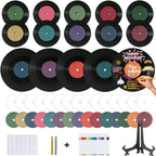 5 12 Inch & 10 7 Inch Vinyl Records Decor Set, Double-Sided Blank Records with 14 Pens, 30 Labels, Triple Display Methods, Popular Vinyl Records for Birthday Guestbook Party Decor