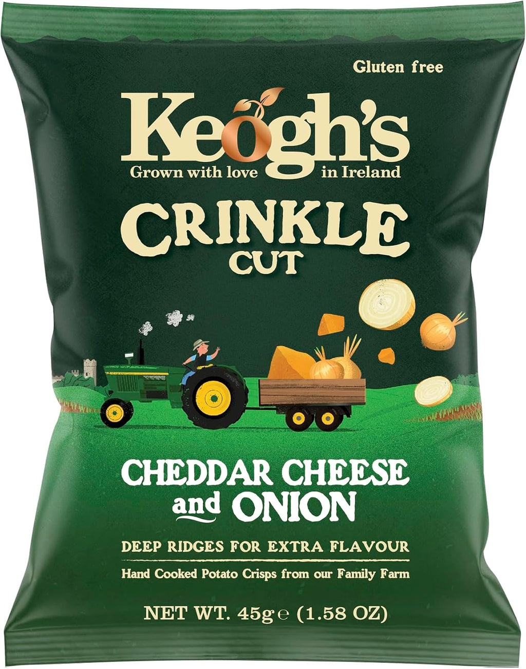 Keogh's Crinkle Cut Cheddar Cheese & Onion Potato Crisps, 45G (1.58oz), Pack of 3