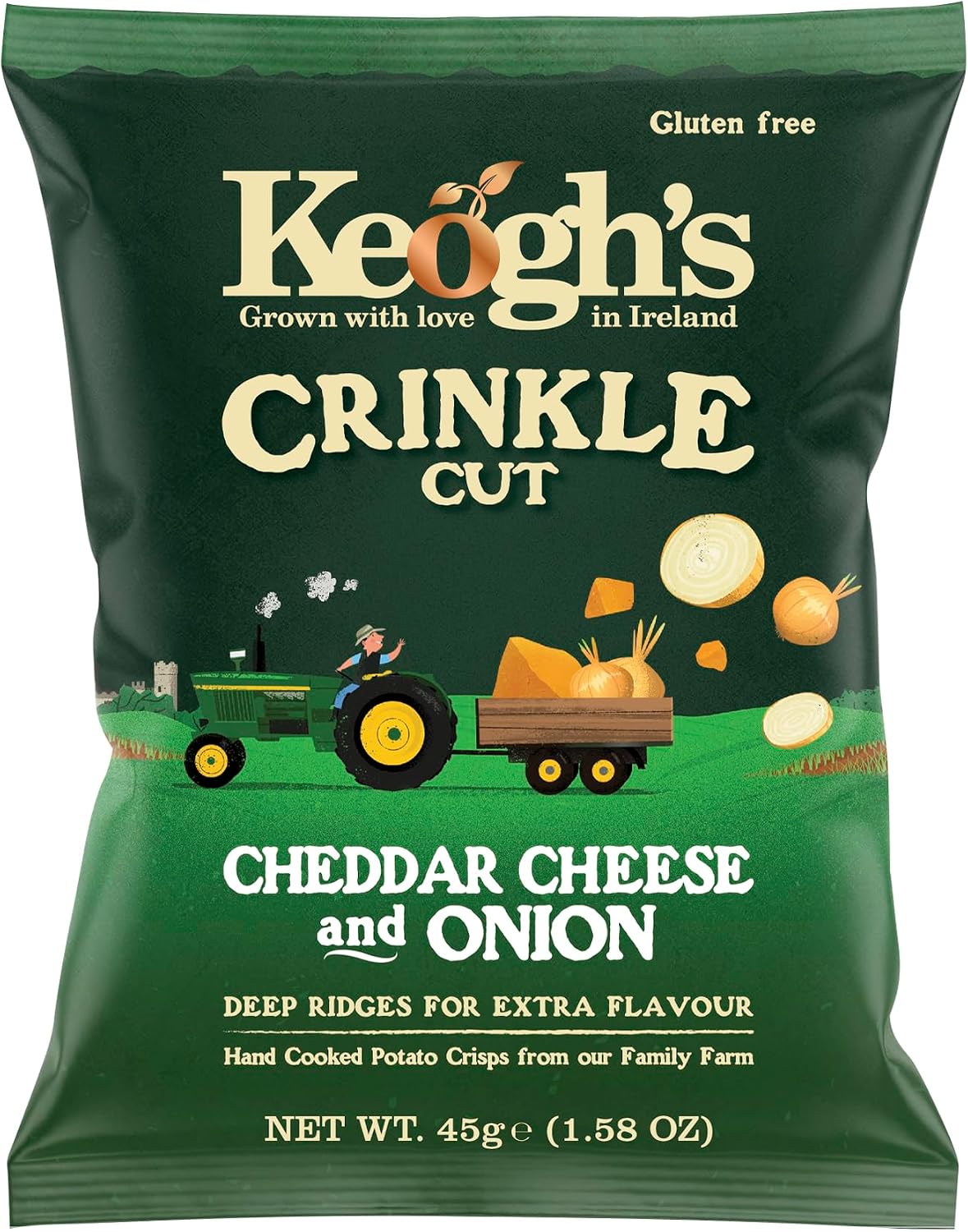 Keogh's Crinkle Cut Cheddar Cheese & Onion Potato Crisps, 45G (1.58oz), Pack of 3