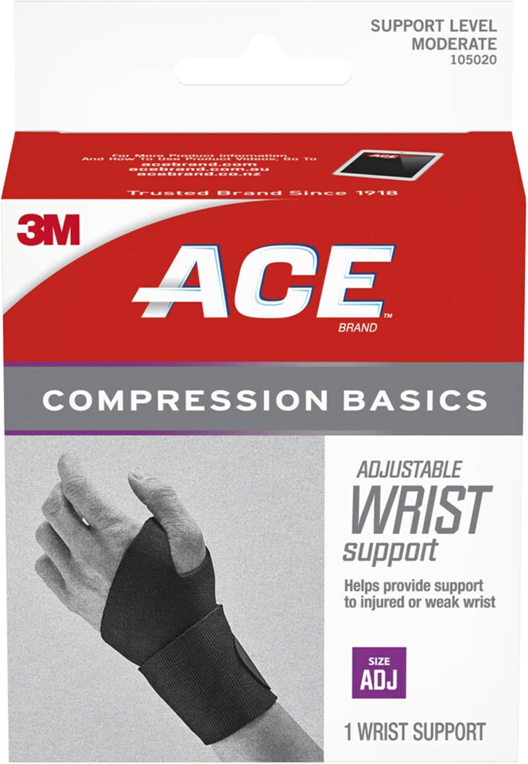 ACE Sport Basics Adjustable Wrist Support 105020 – Moderate Compression Brace for Injury Recovery and Prevention