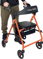 Foldable Rollator Walker with Seat for Seniors, Easy Folding & One-Hand Carry, Walkers for Seniors-All-Terrain Wheels, Height Adjustable Lightweight Rolling Walker for Elderly, Orange