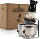 Shaving Brush, 3 In 1 Shaving Brush Set Includes Stainless Steel Shaving Stand and Bowl, Synthetic Badger Hair Shave Brush for Men's Shave Gift